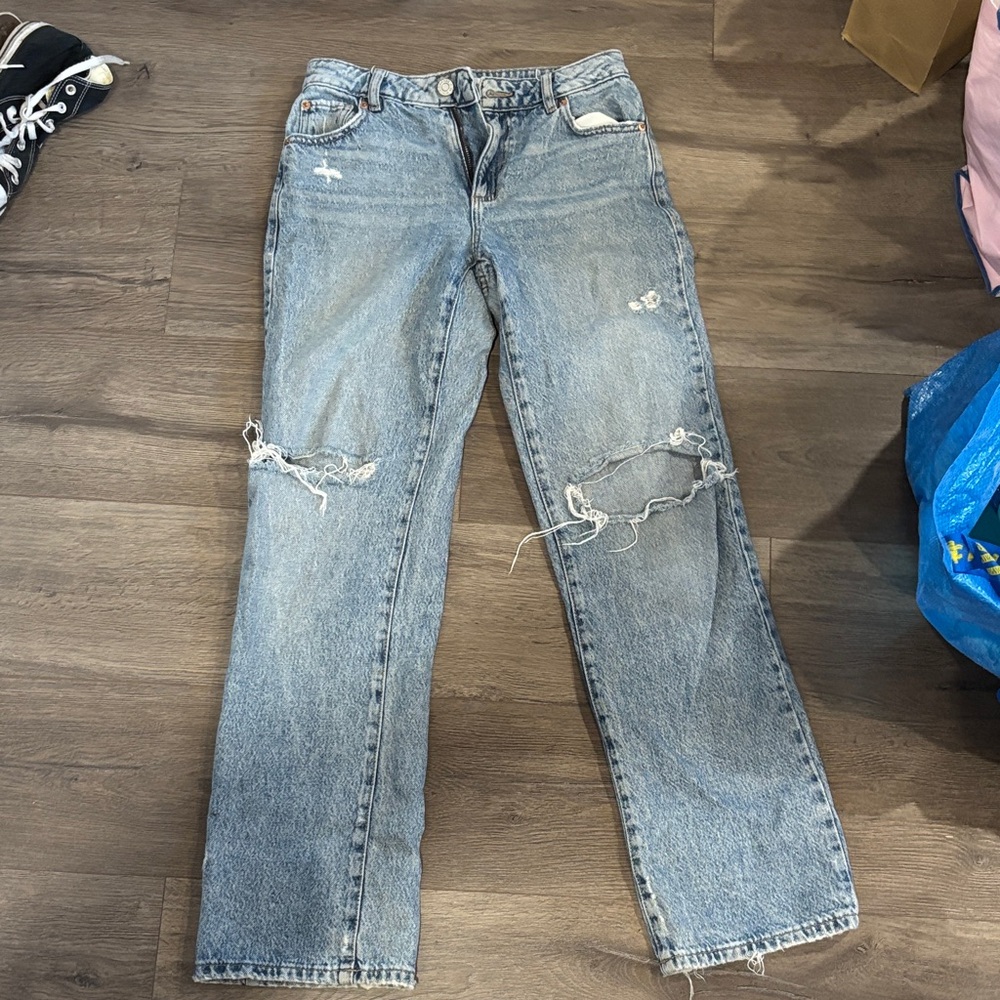 Garage Light Blue Distressed Straight Leg Jeans